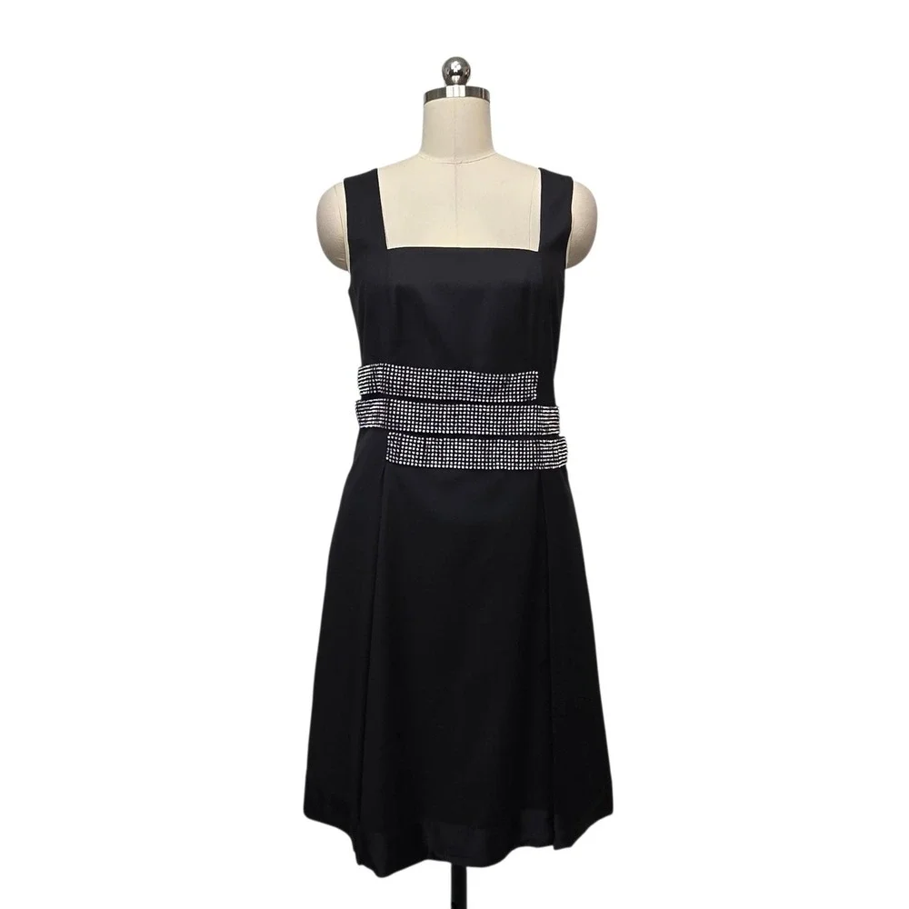 Tory Burch Black Wool Silk Blend Embellished Sheath Dress 31071414 Womens Size 6